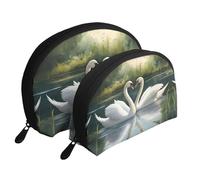 Set di 2 pochette portatili con stampa di cigni bianchi sul lago, trousse da viaggio per trucco e organizer per le donne