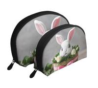 Set di 2 pochette portatili con stampa di coniglietto e coccarda da viaggio e organizer per le donne