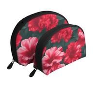 Set di 2 pochette portatili con stampa di fiori rossi e rosa, trousse da viaggio e organizer per le donne