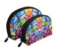 Set di 2 pochette portatili con stampa di graffiti, trousse da viaggio per trucco e organizer per le donne