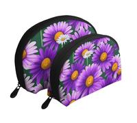 Set di 2 pochette portatili con stampa di margherite viola, da viaggio e organizer per le donne