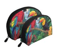 Set di 2 pochette portatili con stampa di orchidee, pochette da viaggio per cosmetici, articoli da toeletta per la conservazione quotidiana e l'organizzazione dei viaggi, Ara e Tucano Appollaiarsi