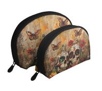 Set di 2 pochette portatili con stampa di teschi di zucchero, farfalle e borsa per il trucco da viaggio e organizer per le donne
