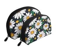 Set di 2 pochette portatili con stampa floreale e margherite, trousse da viaggio e organizer per le donne
