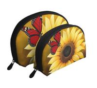 Set di 2 pochette portatili da viaggio con stampa a righe bianche e nere, pochette per cosmetici da viaggio, per riporre tutti i giorni e organizzare i viaggi, Girasoli gialli con farfalla rossa, One