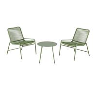Set di 2 poltrone da giardino in resina riciclata e tavolino basso in acciaio verde