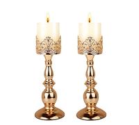 Set di 2 portacandele alti per candele a colonna, gotico, nero opaco, vintage, alti portacandele decorativi (oro, 2 pezzi, A)