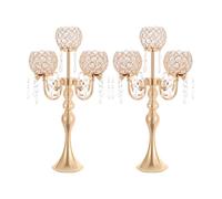 Set di 2 portacandele in cristallo con 5 bracci alti 57 cm, decorazione moderna da tavolo, portacandele per matrimoni, cene, compleanni, riunioni di famiglia (oro)