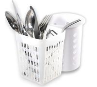 Set di 2 portaposate, con portaposate rotonde e quadrate, in plastica rinforzata con bordo conico, fondo forato, versatile cestino per posate per lavastoviglie, supporto per pennelli