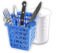 Set di 2 portaposate, con portaposate rotonde e quadrate, in plastica rinforzata con bordo conico, fondo forato, versatile cestino per posate per lavastoviglie, supporto per pennelli