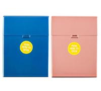 Set di 2 portasigarette di alta qualità, in metallo blu, rosa, viola, verde, 32 sigarette, 9 x 7 x 4 cm, con chiusura a bottone (azzurro + rosso)