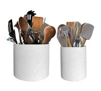 Set di 2 portautensili in ceramica indurita, bianco con punteruoli neri, 14 cm + 11 cm, porta utensili da cucina e uso bagno
