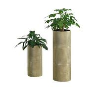 Set di 2 Portavasi in Metallo per Piante Supporto Base in Color Oro e Coprivaso Nero in 2 Misure e Altezze Diverse