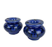 Set di 2 Posacenere Marocchini in Ceramica, Dipinti a Mano, Blu, decoro Nero 10x10x8 cm
