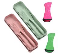 Set di 2 posate in plastica con 2 organizer per posate, forchette, cucchiaio, posate da viaggio con scatola, set di posate da campeggio portatile, riutilizzabile, adatto per campeggio, picnic e fuori