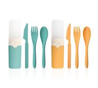 set di 2 posate, portaposate da viaggio, portaposate portatile, set di posate in plastica riutilizzabili per lavoro, viaggi, picnic, campeggio