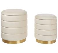 Set di 2 Pouf Contenitore con Rivestimento in Poliestere Beige Chiaro Base Dorat