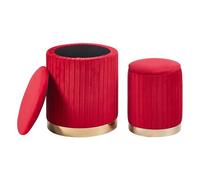 Set Di 2 Pouf Contenitore In Velluto Design Moderno Poggiapiedi,Sgabello Tondo con Coperchio Rimovibile e Seduta Imbottita Alta Densità Con Fascia In Metallo Capiente Storage Box - (Bordeaux2)