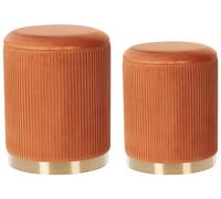Beliani Set di 2 Pouf Contenitore Moderni in Poliestere Arancione Base Oro