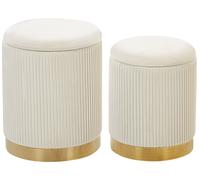 Set di 2 Pouf Contenitore Moderni in Poliestere Bianco con Base Oro Miramar