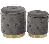 Beliani Set di 2 Pouf Contenitore Poliestere Grigi Imbottitura Trapuntata Base Oro
