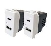 Set di 2 Prese da Muro Con USB-C e USB-A 2.1A Compatibili Con Bticino Matix, Frutti Elettrici Multipresa da Parete