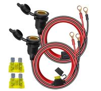 Set di 2 prese per accendisigari impermeabili, 12 V 24 V, con cavo e terminale a occhiello, 8 millimetro, spina maschio femmina con fusibile per auto, moto, barca, campeggio