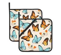 Set di 2 presine a farfalla blu giallo, per cucina, presine resistenti al calore, presine calde per bancone della cucina, presine con passante, per cucinare, grigliare e cuocere al forno