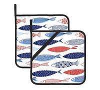 Set di 2 presine a forma di pesce colorato, presine per cucina, presine resistenti al calore, presine calde per bancone della cucina, presine con presine ad anello per cucinare, grigliare e cuocere