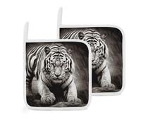 Set di 2 presine a forma di tigre bianca e nera, resistenti al calore, personalizzabili, per cucina, barbecue, grillin, decorazione per il Ringraziamento, 20,3 x 20,3 cm