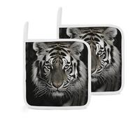 Set di 2 presine a forma di tigre bianca e nera, resistenti al calore, personalizzabili, per cucina, barbecue, grillin, decorazione per il Ringraziamento, 20,3 x 20,3 cm