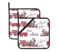 Set di 2 presine a forma di treno con auto dei cartoni animati, per la cucina, resistenti al calore, sottopentola, sottopentola per il bancone della cucina, con anello, per cucinare, grigliare e cuoce