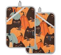Set di 2 presine a forma di zucca di Halloween con gatti, isolati termicamente, graziosi guanti da forno per la cucina