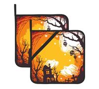 Set di 2 presine arancioni per Halloween, per cucina, presine resistenti al calore, presine calde per bancone della cucina, presine con presine ad anello, per cucinare, grigliare e cuocere al forno.