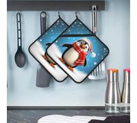 Set di 2 presine con tasca da cucina, resistenti al calore, antiscivolo, lavabili, con pinguino, divertenti guanti da forno natalizi, ideali come regalo di cucina, 20 x 20 cm