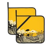 Set di 2 presine da cucina, colore giallo senape e nero, resistenti al calore, antiscivolo, per cucina, cottura, barbecue, presine con tasche