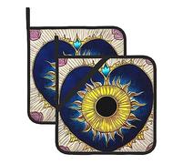 Set di 2 presine da cucina resistenti al calore stampate a forma di cuore con motivo a cartoni animati, ideali per cucinare, cuocere al forno e grigliare in modo sicuro ed elegante, ideali come reg