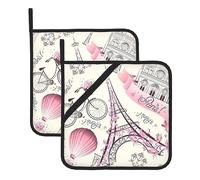 Set di 2 presine da cucina resistenti al calore stampate con motivo della Torre Eiffel di Parigi, ideali per cucinare, cuocere al forno e grigliare in modo sicuro ed elegante, ideali come regalo pe