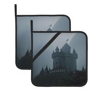 Set di 2 presine da cucina resistenti al calore stampate con tema Castle in The Fog, per cucinare in modo sicuro ed elegante, come regalo per le donne.