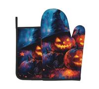 Set di 2 presine da forno con stampa di zucche di Halloween, guanti resistenti al calore, presine per cucinare, barbecue, decorazioni per la cucina
