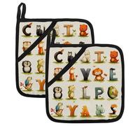Set di 2 presine decorative con lettere dell'alfabeto, resistenti al calore, con fodera in cotone, per cottura al forno, forno a microonde, piatti, barbecue, decorazioni per le vacanze