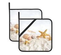 Set di 2 presine decorative resistenti al calore con conchiglie e stelle marine sulla spiaggia, per cucinare, decorare le vacanze