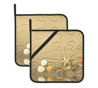 Set di 2 presine decorative resistenti al calore con stella marina con palme stampate, per cucina, decorazioni per le vacanze