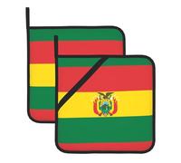 Set di 2 presine quadrate in silicone per piatti caldi, resistenti al calore, con anello per appendere la bandiera della Bolivia