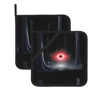 Set di 2 presine quadrate resistenti al calore, motivo HJFCZH L'occhio del terrore nella foresta, spesso isolamento termico, per piani di lavoro della cucina, lavastoviglie