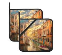 Set di 2 presine resistenti al calore, con bella vista sul canale di Venezia, presina da forno per cucina e cottura all'aperto