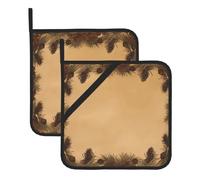 Set di 2 presine resistenti al calore, con bordo a pigna, lavabili, per cucina, sottopentola quadrato con passanti per appendere, tappetini caldi per barbecue, 20 cm x 20 cm