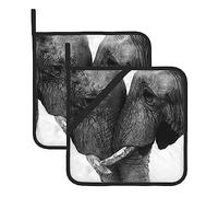 Set di 2 presine resistenti al calore con stampa di elefanti, per cucina, forno a microonde, forno e barbecue