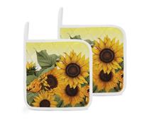 Set di 2 presine resistenti al calore, impermeabili, spessi, per cucina, presine da cucina, girasoli, fiori, forno caldo, lavabili, per cucinare, forno a microonde, barbecue