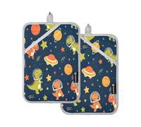 Set di 2 presine resistenti al calore, per cucinare in casa, forno a microonde, barbecue, forno caldo (motivo dinosauri, stelle, pianeta, spazio)